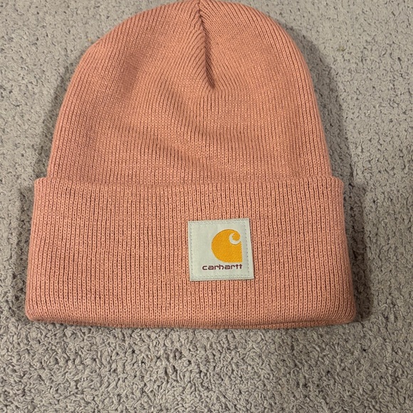 Carhartt Accessories - Carhartt Pink Knit Cuffed Beanie with Yellow Logo Patch